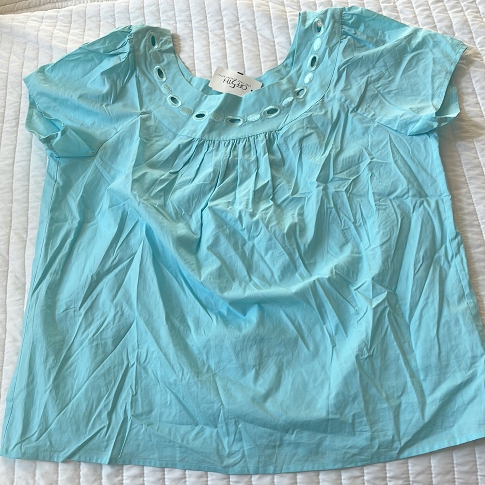 New With Tag Aqua Blue  Short Sleeve Boo Cutouts Saks Fifth Avenue Threads Sz 14